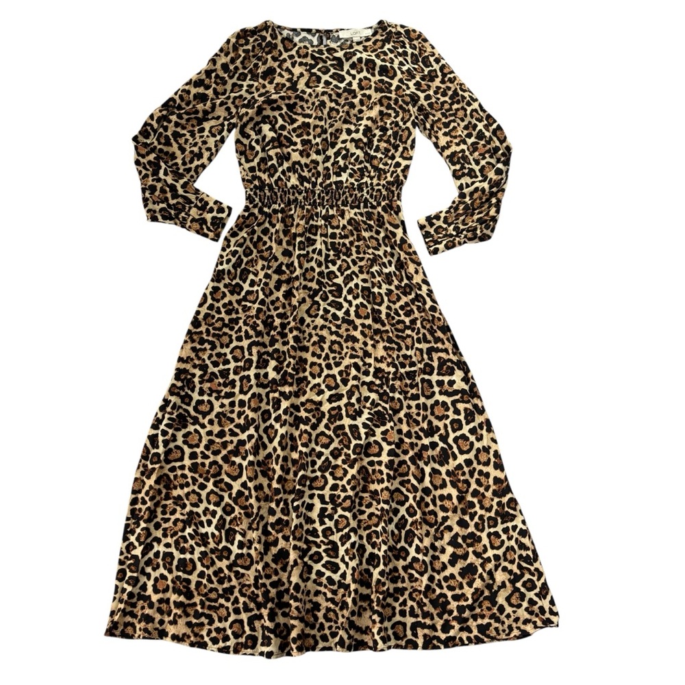LOFT Animal Print Long Sleeve Dress